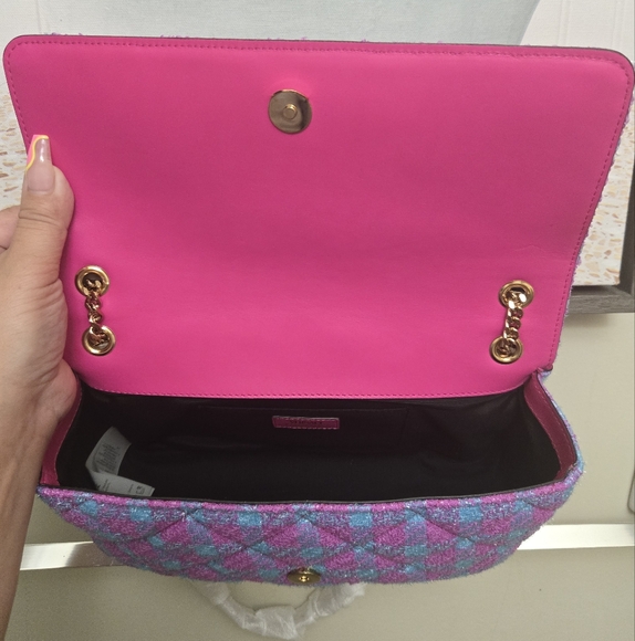 Versace Tweed Pink And Blue Two Way Bag NWT - Picture 12 of 13